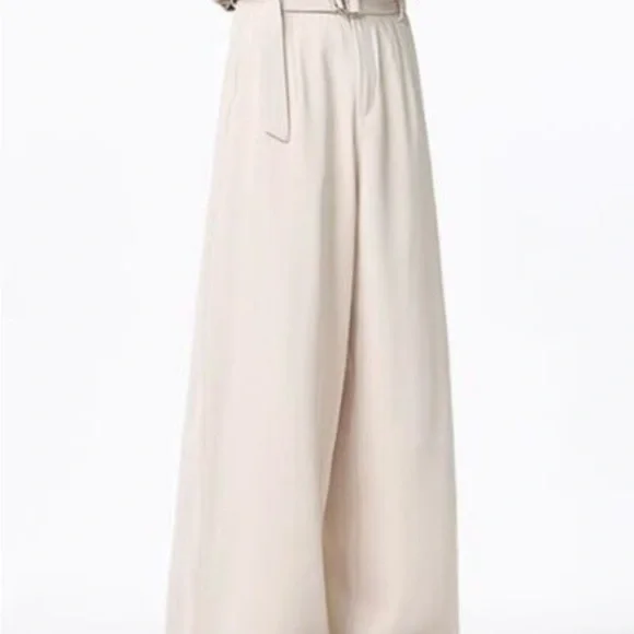 High-Rise Wide-Leg Cream Trousers with Belt - Picture 1 of 3